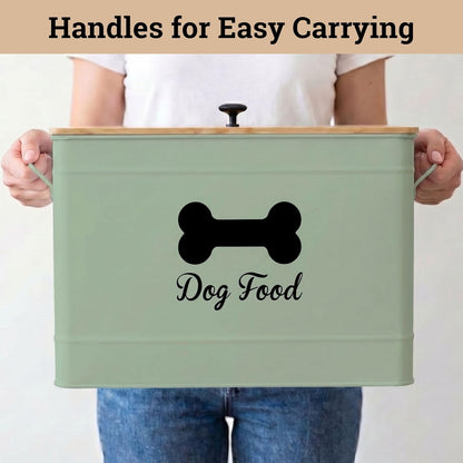 Dog Food Container Airtight 15-20 lb (70 Cup) Capacity with Metal Scoop - Cute Airtight Dog Food Storage Container with Bamboo Lid - Black Metal Kibble Storage Bin for Dogs up to 100 lbs - Big Pet Jar