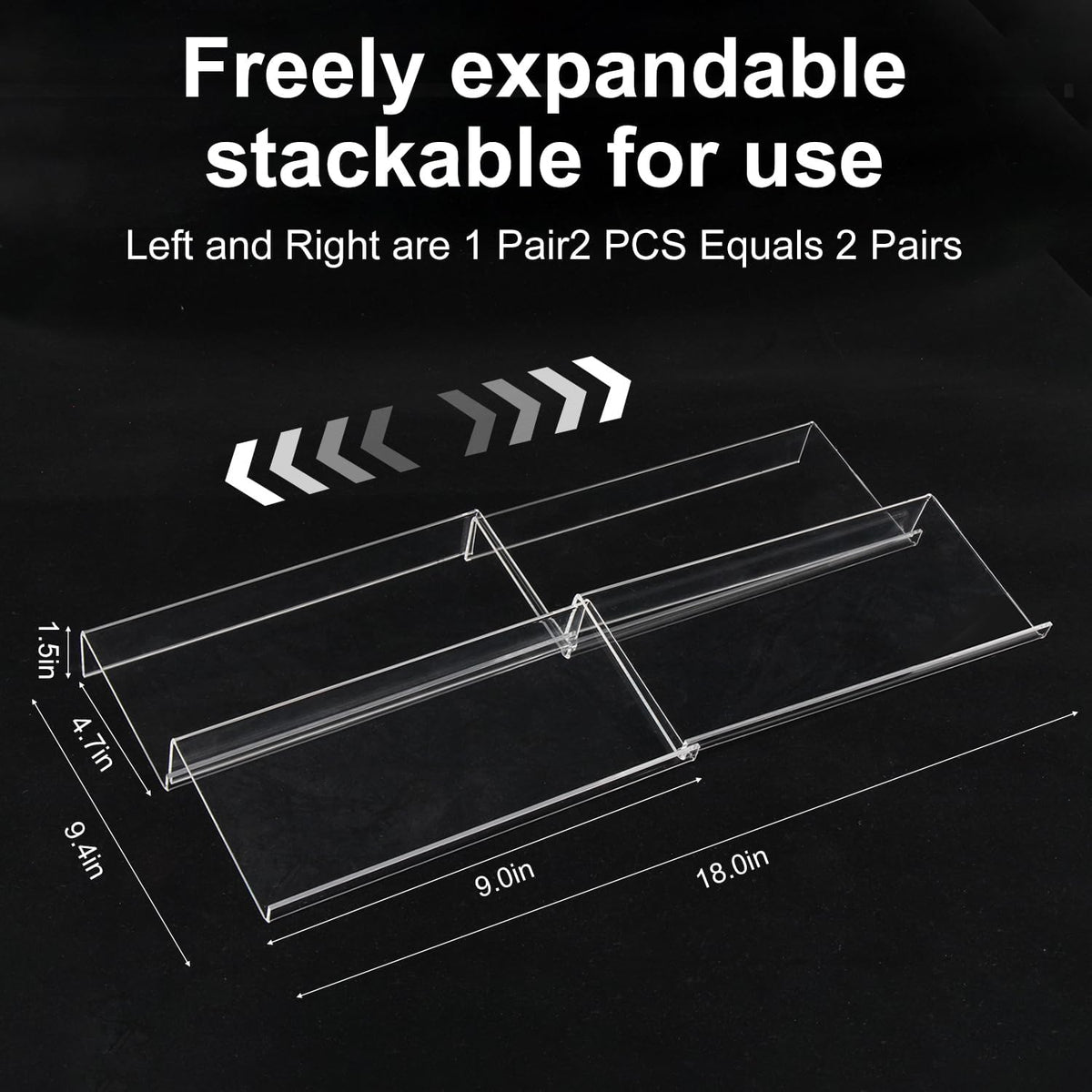 Expandable Acrylic Spice Drawer Organizer – 4-Tier Clear Seasoning Rack Insert for Kitchen Drawers, Adjustable from 9" to 18", Fits Most Spice Jars (Jars Not Included)