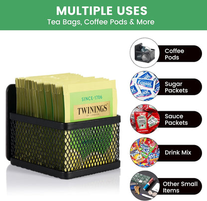 Magnetic Tea Bag Organizer - 6-Piece Metal Tea Organizer for Refrigerator, Kitchen Shelf and Counter, Stylish & Space Saving Tea Organizers and Storage