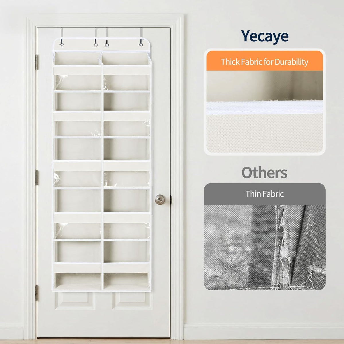 Yecaye Over The Door Organizer, 5 Tier Extra Large Behind Door Storage of 10 Compartments, 80lbs Heavy Duty Door Organizer Hanging with Clear Window for Closet Bedroom Pantry Bathroom, Grey