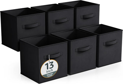 Sorbus Foldable Storage Cubes - 6 Fabric Baskets for Organizing Pantry, Closet, Shelf, Nursery, Playroom, Toy Box, Cubby -11 Inch Dual Handle Collapsible Closet Organizers and Storage Bins (Navy Blue)