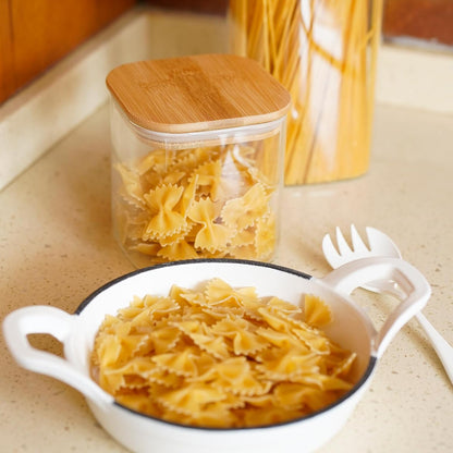 SHOWIN Glass Food Storage Jars Square 37oz, 4 Pack Glass Jars With Bamboo Lids, Kitchen Storage Containers For Spice, Candy, Cookie, Storage For Pantry Organizers