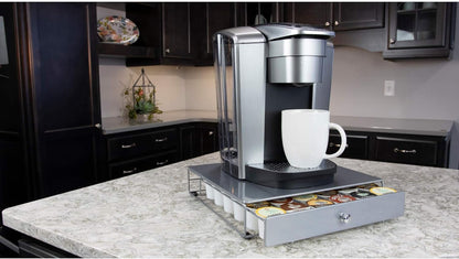 Nifty Coffee Pod Drawer – Compatible with K-Cups, 36 Pod Pack Holder, Non-Rolling, Compact Under Coffee Pot Storage Sliding Drawer, Home Kitchen Counter Organizer, Black