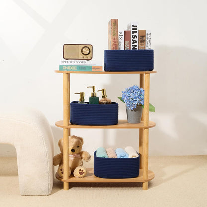MiniArk Small Storage Baskets for Organizing | Closet Organizer Bins | Shelf Toy Basket | Woven Rope Baskets | Cube Decorative Box | Shallow Basket | L11.5xW7.5xH4.7| Brown