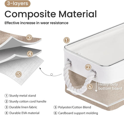 Large Storage Baskets- 15.7x11.8x8.26 inch Storage Bins for Shelves and Closet Organizing, Foldable Fabric Bin for Home Organization Clothes and Laundry (3-Pack, White&Khaki)