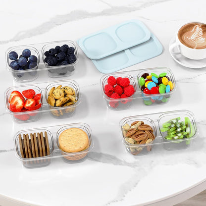 Snack Pack Containers for Kids, Reusable Snack Containers with Lids, 2 Compartment Small Bento Snack Box, BPA-Free, Lunchbox Accessories for Travel