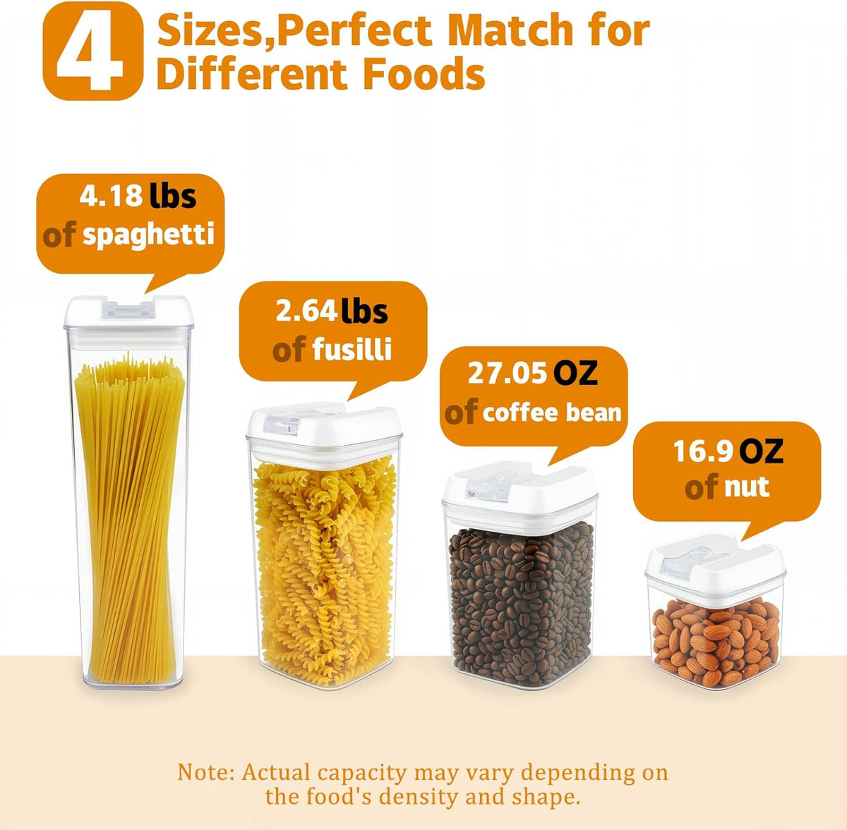 Airtight Food Storage Containers with Lids 7 pcs Plastic Kitchen and Pantry Organization Canisters for Cereal, BPA Free Kitchen Canisters for Spaghetti, Pasta, Dry Food, Flour and Sugar