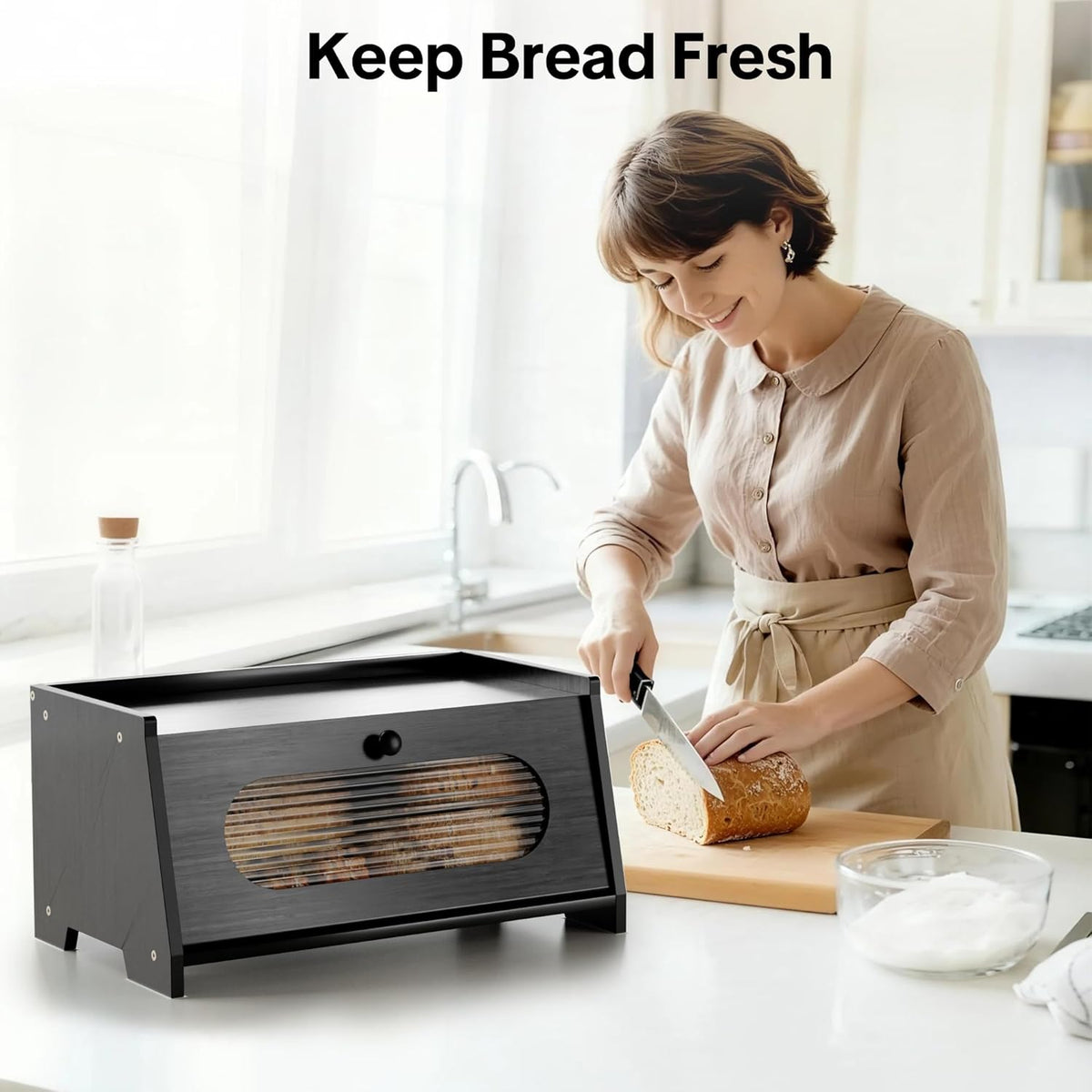 Bread Box,Extra Large 2-Tier Bamboo Bread Box for Kitchen Countertop,Bread Storage Container with Magnetic Acrylic Door for Homemade Bread,Under Cabinet,Pantry Organizer(Natural)