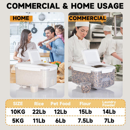 LivLab Mker Rice Storage Container -10Lbs/1.3Gal/6KG Rice Container Airtight Grain Dispenser Kitchen Pantry Organizer with Measuring Cup, BPA-Free, Clear Design for Dry Food