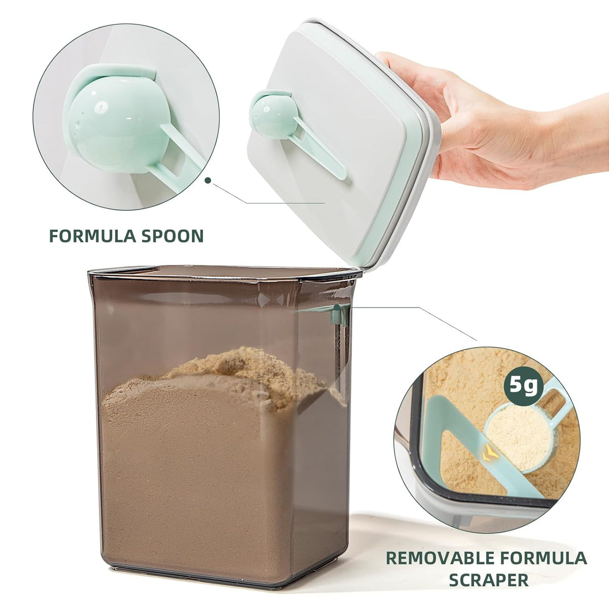 Formula Container to Go- 1700ml Pop Top Milk Powder Container, BPA-Free Airtight Formula Dispenser with Scoop and Scraper, 21OZ, 1.32LB, 600g, Clear