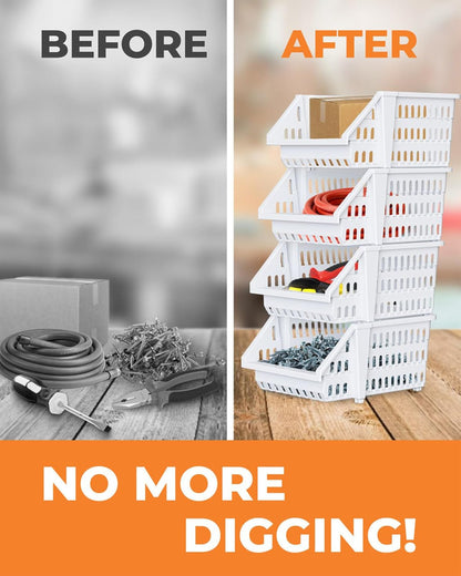 TidyFriend Small Stackable Storage Bins for Toy Organizer and Storage, Toy Storage Organizer for Kids Room and Home Organization (White)