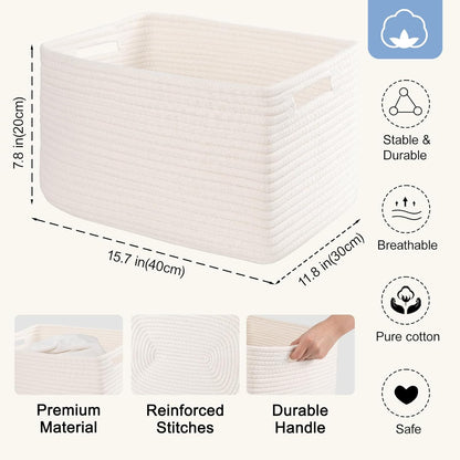4 Pack Storage Baskets for Organizing, Woven Baskets for Shelves - Perfect for Toys, Books, Towels, and Clothes, Durable Gift Basket Bins Toy Storage, 12.7''Lx9''Wx7.8''H, Brown & White