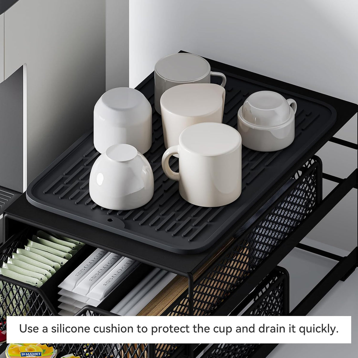 K Cup Organizer for Coffee Station - Sturdy Machine Base 60 Coffee Pod Storage Drawer, Non-Sagging Stand Compatible with Keurig K-Cup Pods, Anti-Vibration, No Assembly (Black)