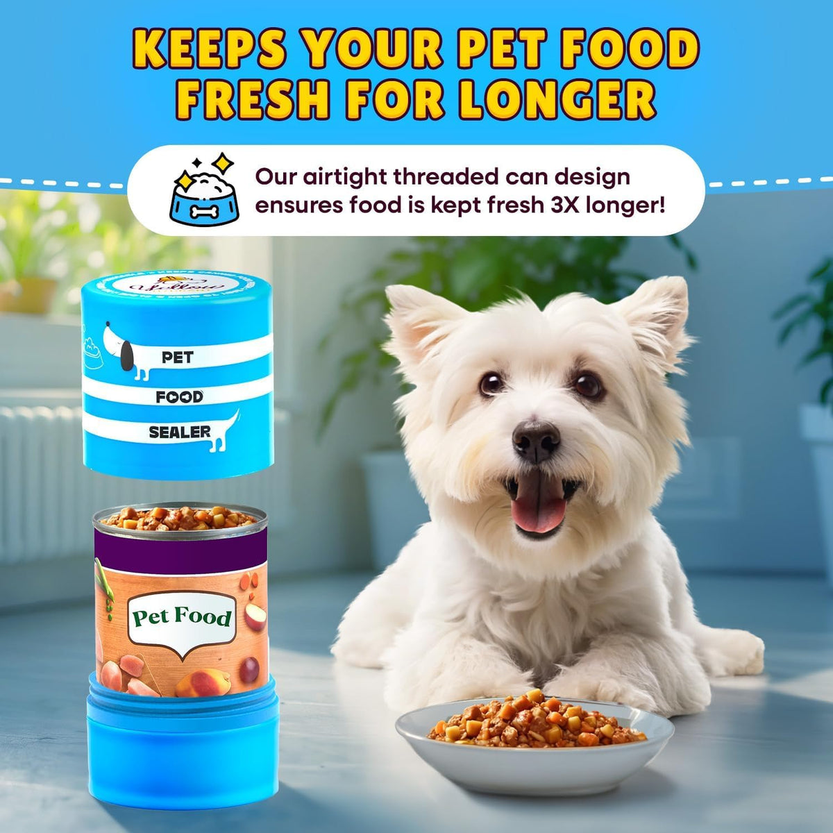 The Original Canned Dog Food Storage Container Patent Pending Reusable Airtight Can Cover Pet Food Sealer - Keeps Dog Food Can Fresh in the Fridge, Eliminates Odor, Easy to Use