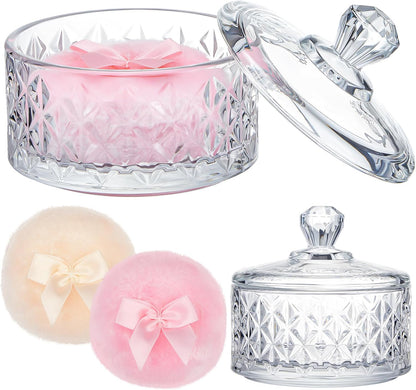 Tioncy 3 Pcs Large Body Powder Puff and Container Valentine's Day gift Powder Container with Puff Crystal Case Soft Washable Reusable Velour Face Body Glitter Wet Dry Makeup (Classic,Clear)