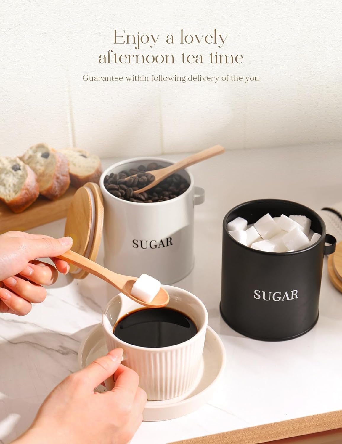 AISBUGUR Sugar Bowl with Lid and Spoon: 17oz Metal Sugar Container - Airtight Food Sugar Jar - Coffee Bar Accessories - Countertop Kitchen Decor (White)