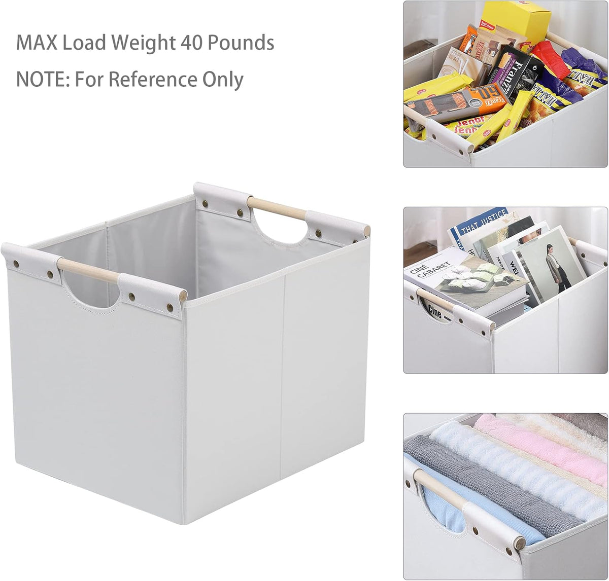 HOONEX Large Collapsible Storage Bins, Linen Fabric, Pack of 2, Storage Baskets with Wooden Carry Handles and Sturdy Heavy Cardboard, for Home, Office, Car, Nursery, Black