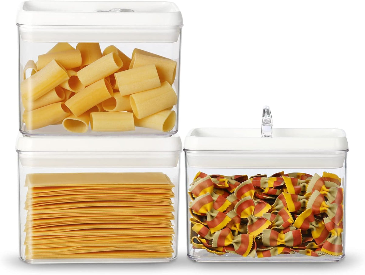 Felli Flip Tite Storage Container with Built-In Spoon & Airtight Lid 5” Large-M Ring Flip Top, Stackable Acrylic Canister for Sugar Flour Powder, Kitchen Pantry Organizer (1.8qt), 2 spoons