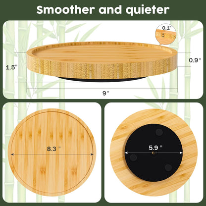 Lazy Susan Organizer, 10 Inch Non-Skid Bamboo Turntable Organizer for Salt Pepper Olive Oil and Spices Next to Stove, Wooden Lazy Susan for Table or Kitchen Countertop Organizer