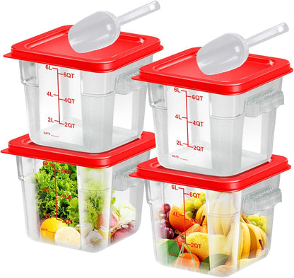 4 pcs 4qt Food Storage Containers with Lid, Square Clear Commercial Food Storage Containers with Handle and Scale for Food Storage in Home Kitchen & Dining (Green)