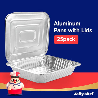 JOLLY CHEF 9x13 Aluminum Pans with Lids - Disposable Foil Food Containers with Lids for Cooking, Heating, Storing, Prepping Food- Thanksgiving, Christmas, Parties