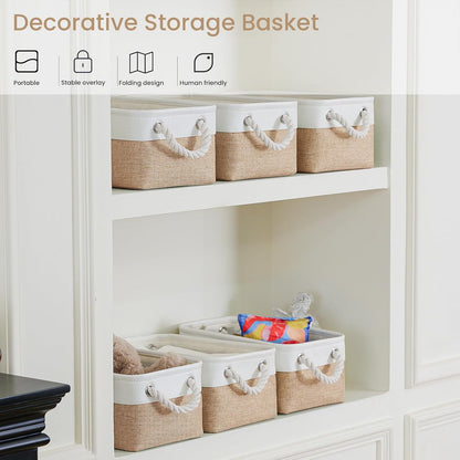 Large Storage Baskets- 15.7x11.8x8.26 inch Storage Bins for Shelves and Closet Organizing, Foldable Fabric Bin for Home Organization Clothes and Laundry (3-Pack, White&Khaki)