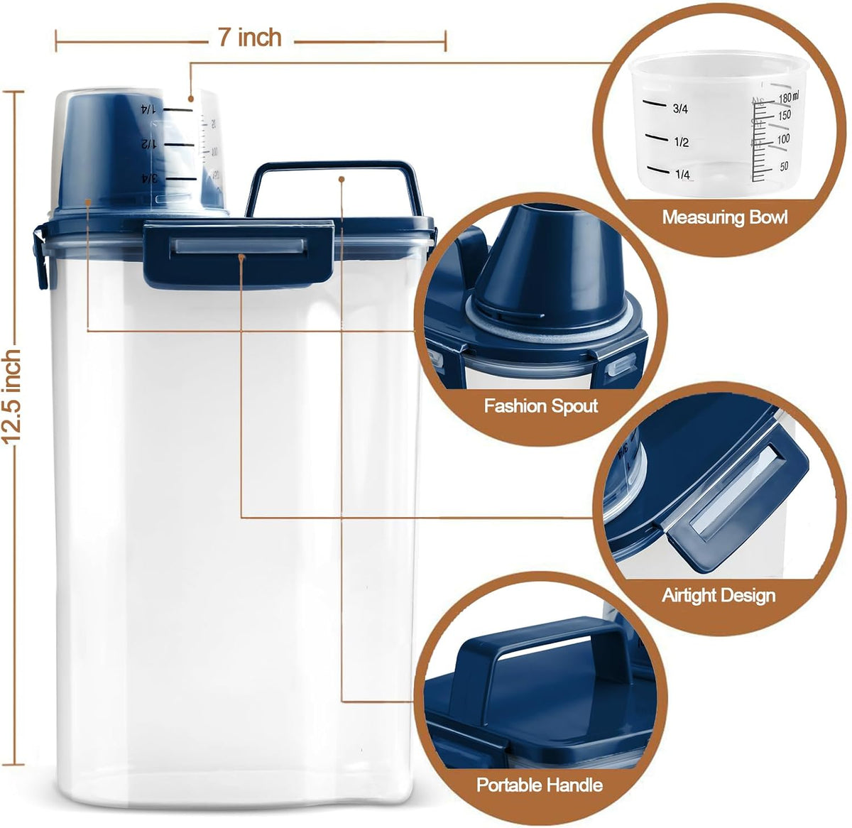 TIOVERY Upgraded Dog Food Storage Container Small, Cat Food Container Airtight, Pet Food Container Dispenser with Pour Spout, Measuring Cup and 4 Seal Buckles for Dogs, Cats, Birds (Grey)