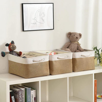 Fabric Storage Bins 12x8x5 inch [6-Pack] with Rope Handles - Decorative Baskets for Organizing