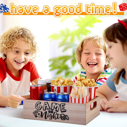 Movie Night Supplies Snack Trays with Handles Reusable Wooden Movie Gift Basket for Theater Popcorn Bucket Bowl Box Container Family Room Decor(Classic Style)