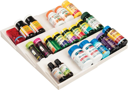 mDesign Expandable Plastic Deluxe Spice Rack, Drawer Organizer for Kitchen Cabinet Drawers, 3 Tier Slanted for Spice Jars, Food Seasoning Bottle Storage, Ligne Collection - Clear