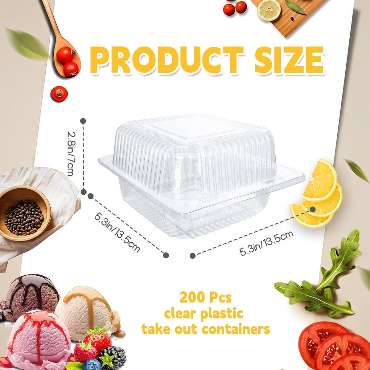 Jizvxe 100 Pack Clear Plastic Square Hinged Food Container,Disposable Plastic To Go Containers with Clear Lids,Cake Slice Containers Clamshell Takeout Tray for Pastry,Salad,Dessert(5.1"x 4.7"x 2.8")