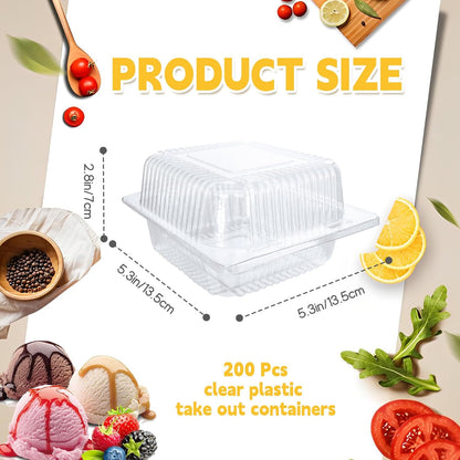 Jizvxe 100 Pack Clear Plastic Square Hinged Food Container,Disposable Plastic To Go Containers with Clear Lids,Cake Slice Containers Clamshell Takeout Tray for Pastry,Salad,Dessert(5.1"x 4.7"x 2.8")