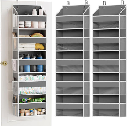 SpaceAid Over The Door Organizer with 5 Large Pockets and 10 Mesh Side Pockets, 5 Layers Door Organizer Hanging with Clear Window for Bedroom, Bathroom, Pantry and Nursery, Gray