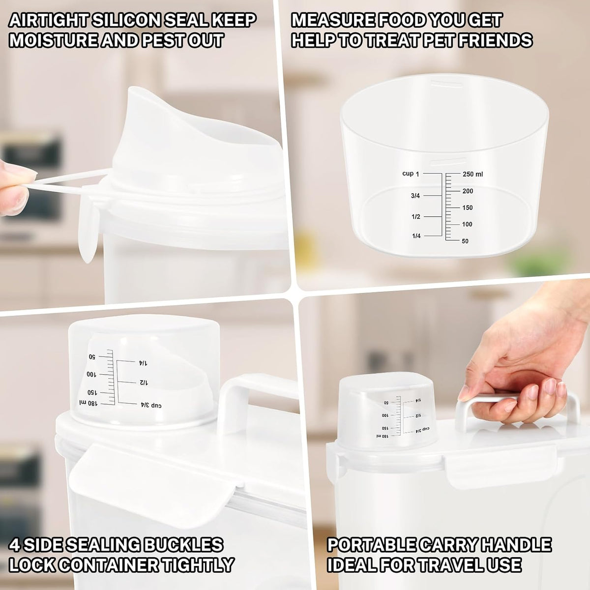 Dog Cat Food Storage Container 3-5lb, Pet Food Container Airtight with Large Spout & Cup, BPA-Free Plastic Food Dispenser for Pet Food, Bird Seed, Rice, Flour (Pink (3L-1pack))