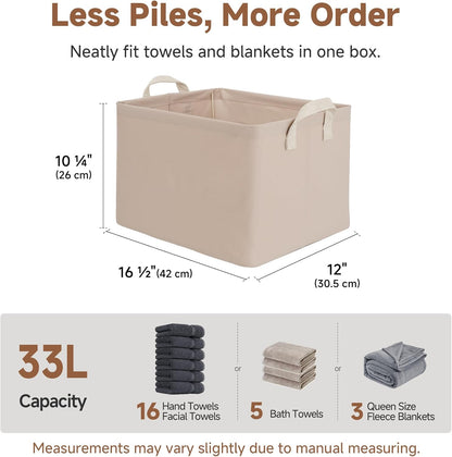 StorageWorks Storage Bins, Shelves Baskets for Organizing, Fabric Closet Organizers with Handles, Metal Frame, Beige-Cotton-linen, 2-Pack