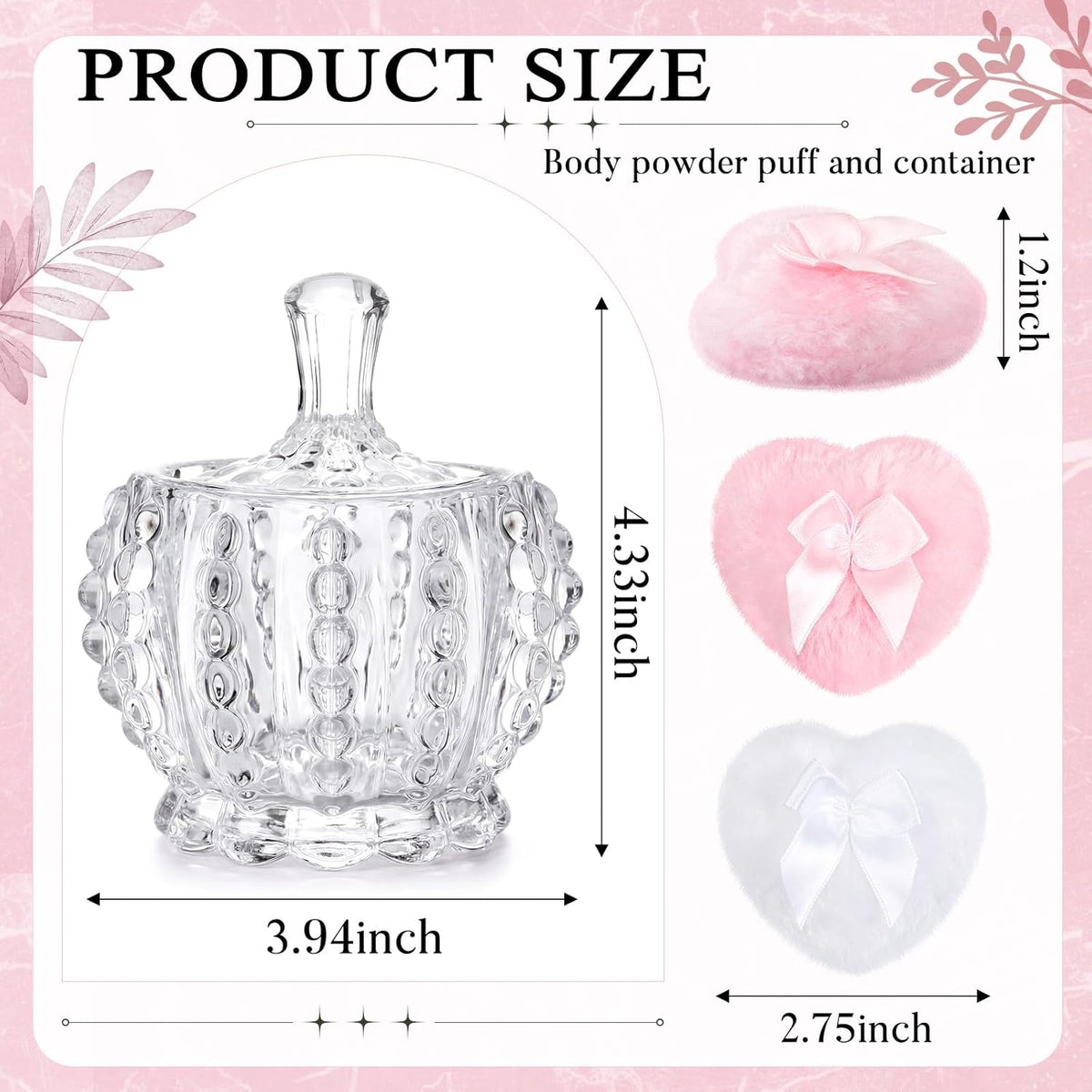 Tioncy 3 Pcs Large Body Powder Puff and Container Valentine's Day gift Powder Container with Puff Crystal Case Soft Washable Reusable Velour Face Body Glitter Wet Dry Makeup (Classic,Clear)
