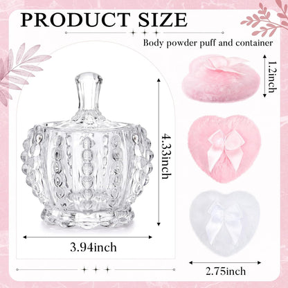 Tioncy 3 Pcs Large Body Powder Puff and Container Valentine's Day gift Powder Container with Puff Crystal Case Soft Washable Reusable Velour Face Body Glitter Wet Dry Makeup (Classic,Clear)