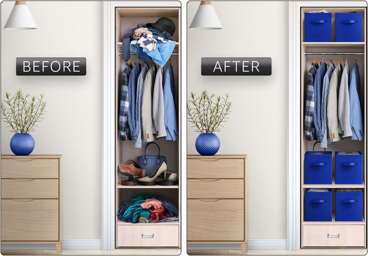 Sorbus Foldable Storage Cubes - 6 Fabric Baskets for Organizing Pantry, Closet, Shelf, Nursery, Playroom, Toy Box, Cubby -11 Inch Dual Handle Collapsible Closet Organizers and Storage Bins (Navy Blue)
