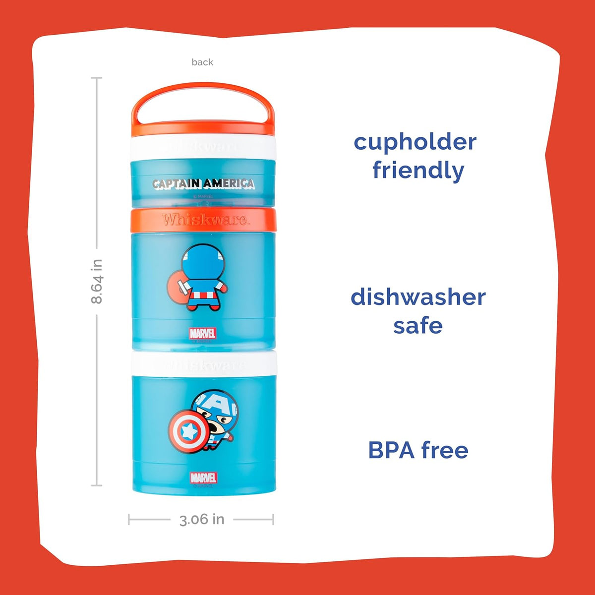 Whiskware Bluey Stackable Snack Containers for Babies, Toddlers, and Kids, 3 Stackable Snack Cups for School and Travel, Cupholder Friendly, Bluey and Bingo! Let’s Do This!