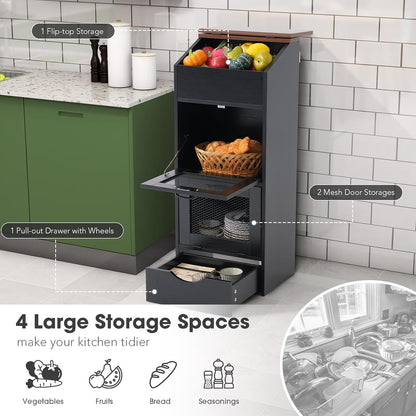 Patiorama Wood Potato and Onion Storage Bin Box with Lid, 4-Tier Farmhouse Wooden Bread Box Cabinet with 2 Mesh Doors & Rolling Drawer, Large Vegetable Storage Bin Organizer for Kitchen Pantry White