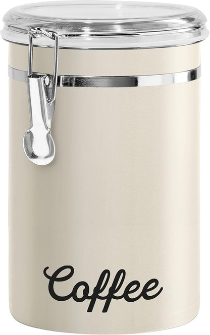 Oggi Stainless Steel Sugar Canister 62 fl oz - Airtight Clamp Lid, Clear See-Thru Top - Ideal Sugar Container for Countertop, Sugar Jar, Bulk Sugar Storage. Large Size 5" x 7.5".