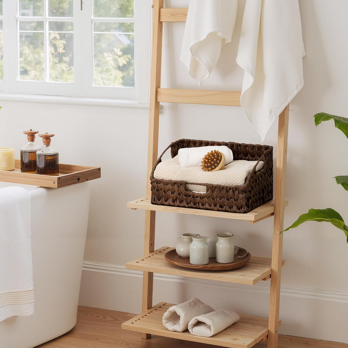 GRANNY SAYS Wicker Basket with Handles, Trapezoid Decorative Baskets, Woven Storage Baskets for Shelves, Nature, 2-Pack Wovenbaskets-TB5 Medium