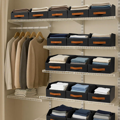 Homsorout Fabric Storage Bins for Organizing - Large Trapezoid Collapsible Storage Bins with Front Handle, Closet Organizers and Storage for Bedroom, Home Shelves, Small Spaces, Beige