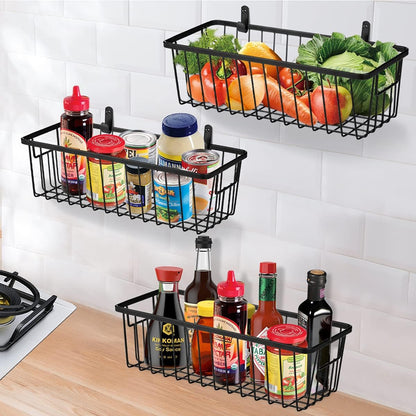 SheeChung Farmhouse Metal Wire Bin Basket with Wall Mount - Small, - Portable Hanging Wall Basket, Rustic Home Storage Organizer for Cabinets, Pantry, Closets, Bathroom, Kitchen,Bedroom(Black)