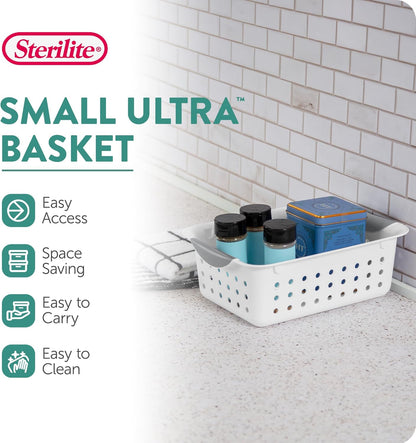 Sterilite 6-Pack Deep Ultra Basket, Open Top Plastic Storage Organizer, White - Classic Baskets for Organizing Countertops, Pantry Shelves, Kitchen Cabinets, Laundry Rooms or Home Offices