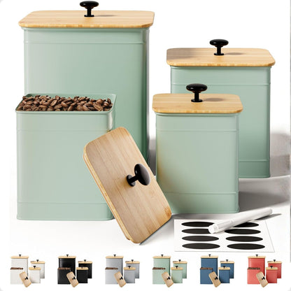 Kitchen Canisters for Countertop Set of 4 with Customizable Chalkboard Labels & Marker Pen - Big Iron Kitchen Canisters with Airtight Lids - Black Canister Set - Flour and Sugar Containers Farmhouse