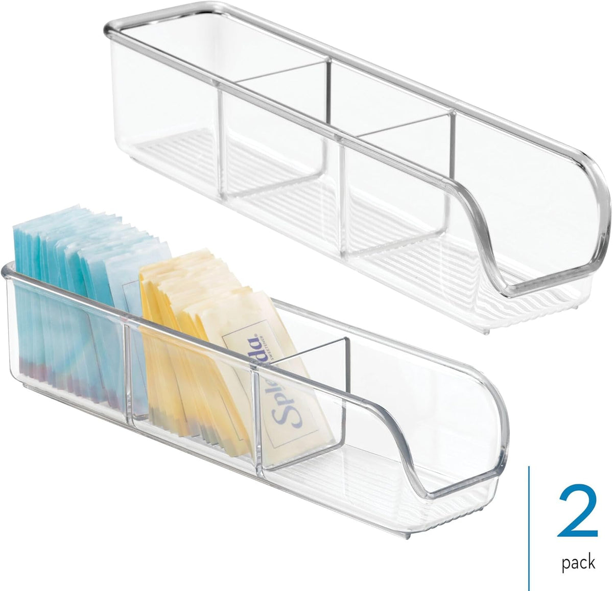 iDesign Plastic Packet and Tea Bag Organizer - Kitchen Storage Containers for Sugar, Salt, Pepper, Sweeteners, Tea Bags, Spices, The Linus Collection - 2.25" x 9" x 2", Clear
