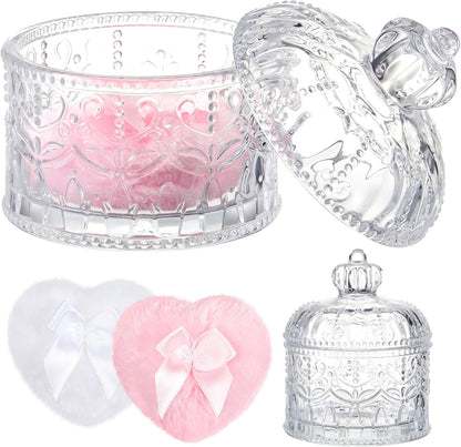 Tioncy 3 Pcs Large Body Powder Puff and Container Valentine's Day gift Powder Container with Puff Crystal Case Soft Washable Reusable Velour Face Body Glitter Wet Dry Makeup (Classic,Clear)