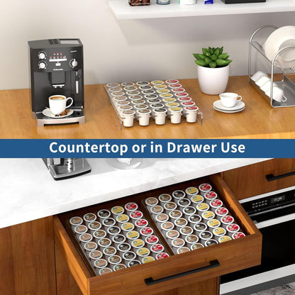 AITEE Acrylic K Cup Drawer Organizer, Clear K Cup Organizer Tray for Drawer or Countertop Storage, Hold 24 Coffee Capsules,K Cup Coffee Pod Holder for Office and Kitchen K Cup Storage (9.6x13.2Inches)