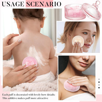 Tioncy 3 Pcs Large Body Powder Puff and Container Valentine's Day gift Powder Container with Puff Crystal Case Soft Washable Reusable Velour Face Body Glitter Wet Dry Makeup (Classic,Clear)